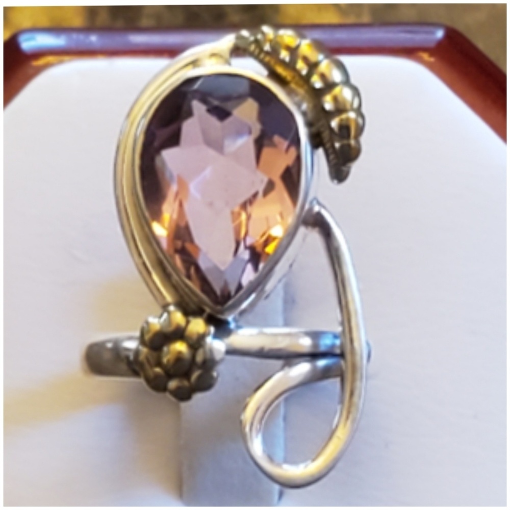 Genuine 5ct Pink Amethyst Flower Ring Size 5.5